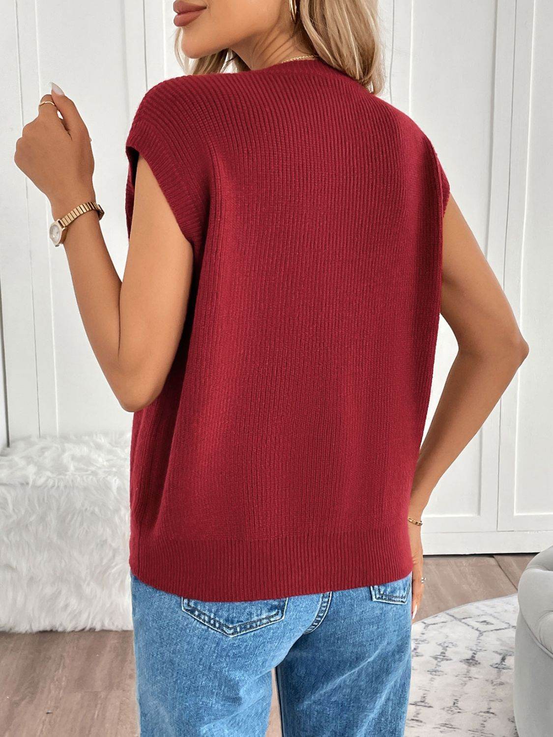 Perfee Pocketed Round Neck Cap Sleeve Cardigan for a perfect OOTD – dress to impress outfits from Amexza