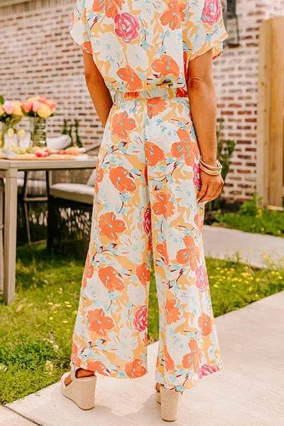 Printed Round Neck Short Sleeve Top and Pants Set for a perfect OOTD – dress to impress outfits from Amexza