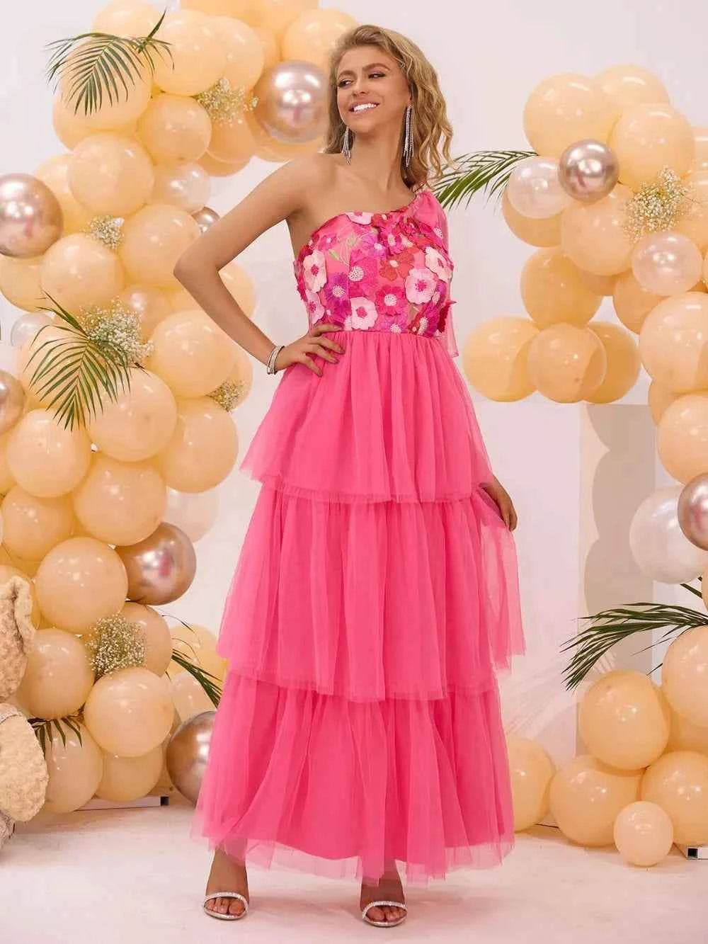 Embroidered Layered Single Shoulder Midi Dress for a perfect OOTD – dress to impress outfits from Amexza