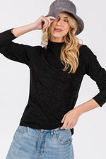 SAGE + FIG Glitter Mock Neck Lettuce Hem Long Sleeve Top - Amexza
