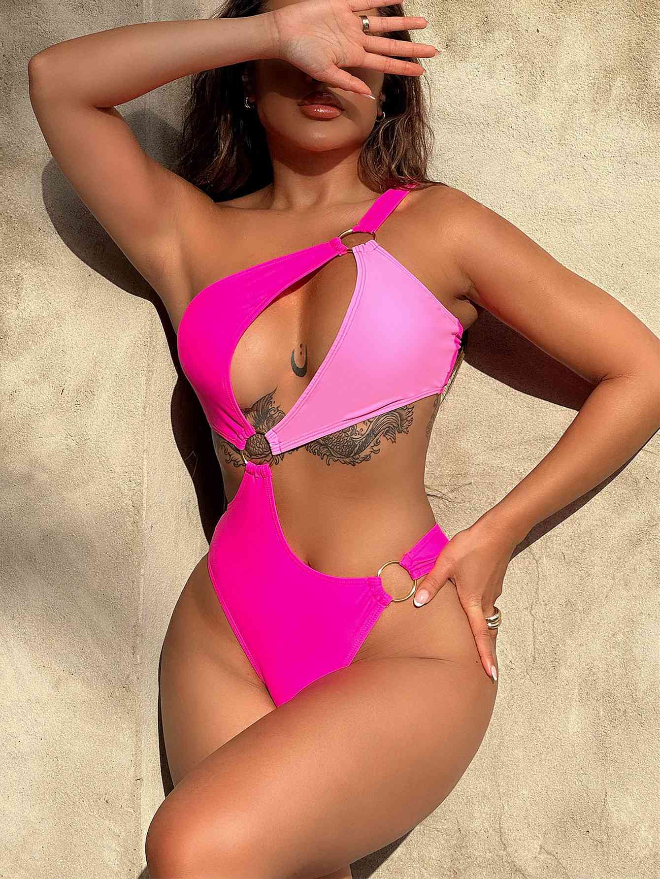 One-Shoulder Cutout Ring Detail One-Piece Swimsuit Hot Pink M for a perfect OOTD – dress to impress outfits from Amexza