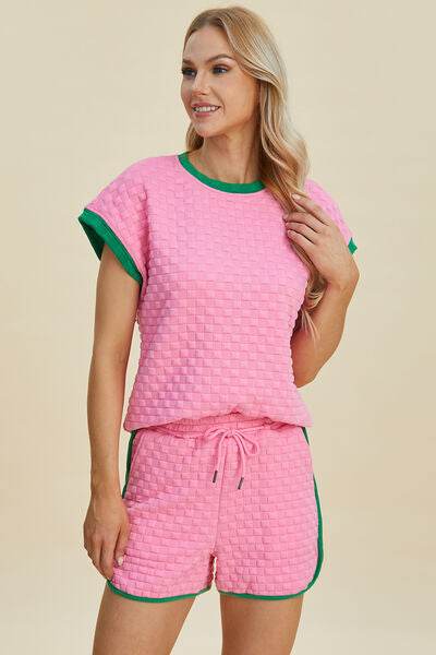 Double Take Full Size Texture Contrast T-Shirt and Shorts Set for a perfect OOTD – dress to impress outfits from Amexza