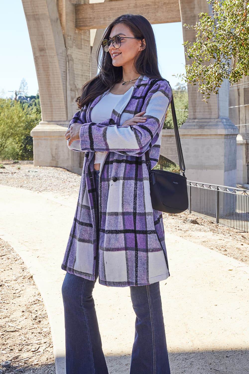 Double Take Full Size Plaid Button Up Lapel Collar Coat for a perfect OOTD – dress to impress outfits from Amexza