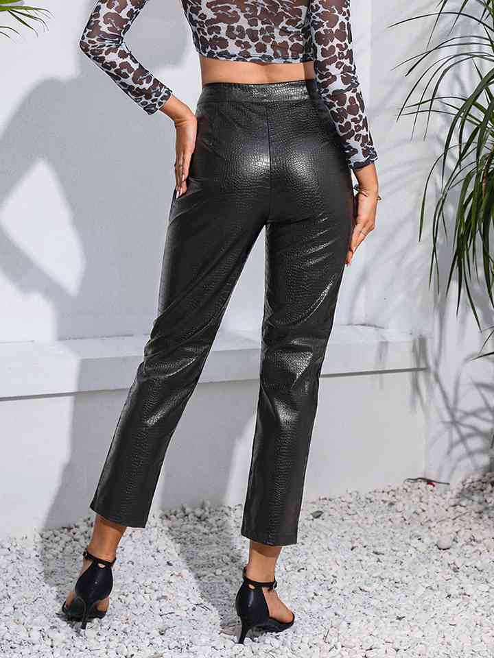 Zip-Up High Waist Straight Leg Pants - Amexza