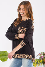 Celeste Full Size Leopard Round Neck Dropped Shoulder T-Shirt - Amexza