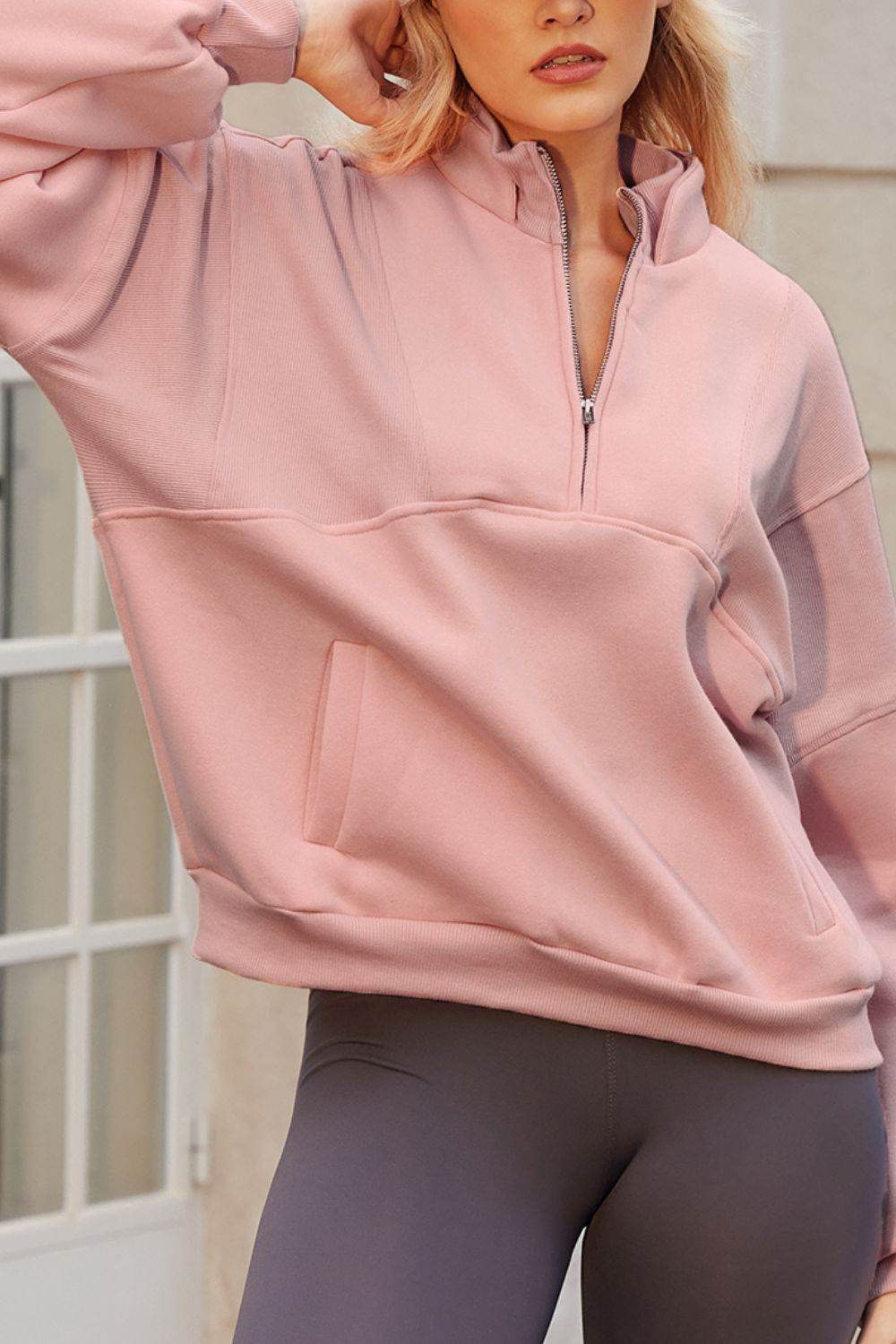 Half Zip Drop Shoulder Long Sleeve Sweatshirt for a perfect OOTD – dress to impress outfits from Amexza