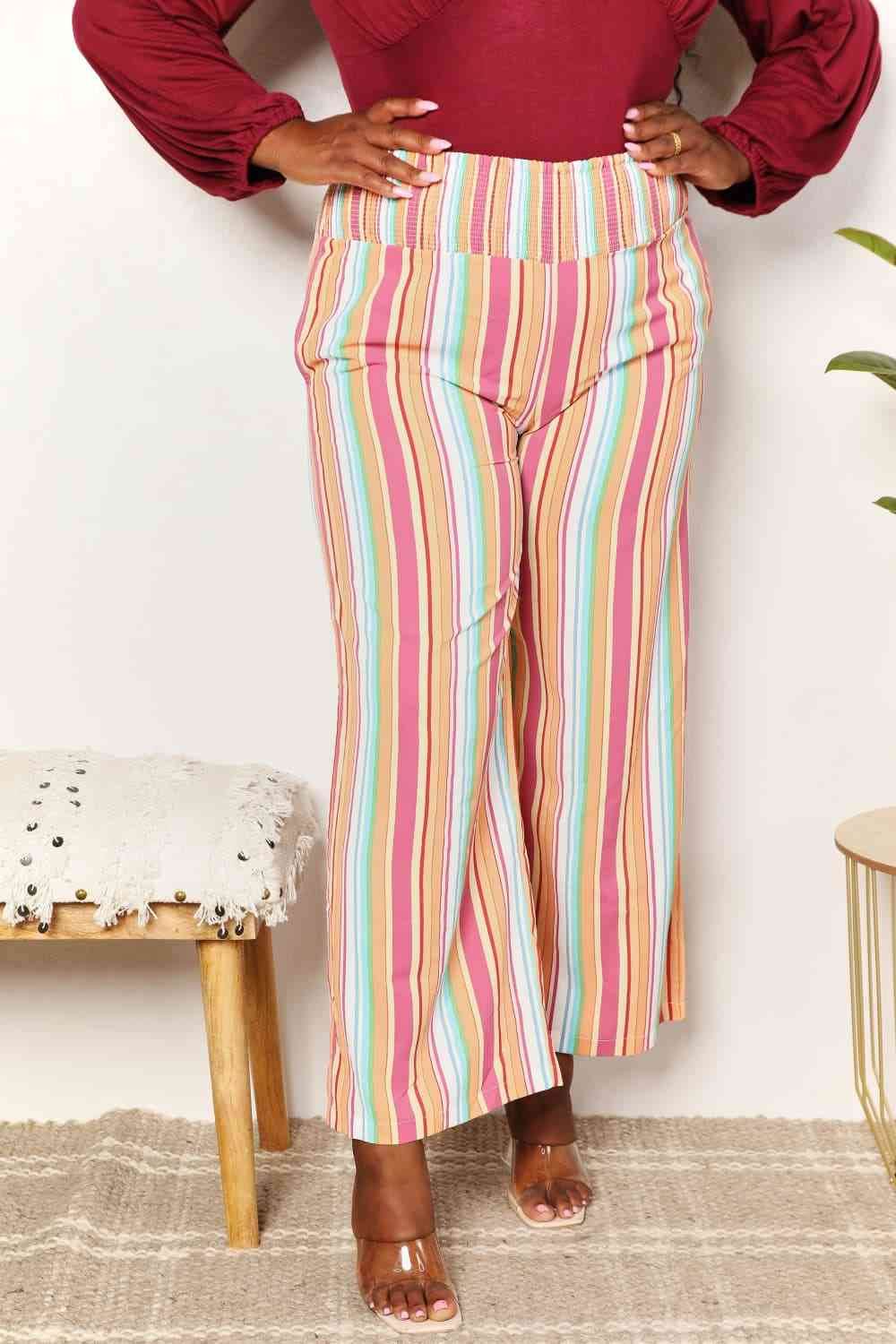 Double Take Striped Smocked Waist Pants with Pockets for a perfect OOTD – dress to impress outfits from Amexza