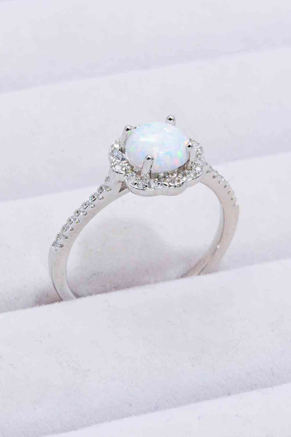 Platinum-Plated 4-Prong Opal Ring for a perfect OOTD – dress to impress outfits from Amexza