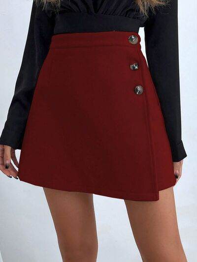 Buttoned Mini Skirt Burgundy for a perfect OOTD – dress to impress outfits from Amexza