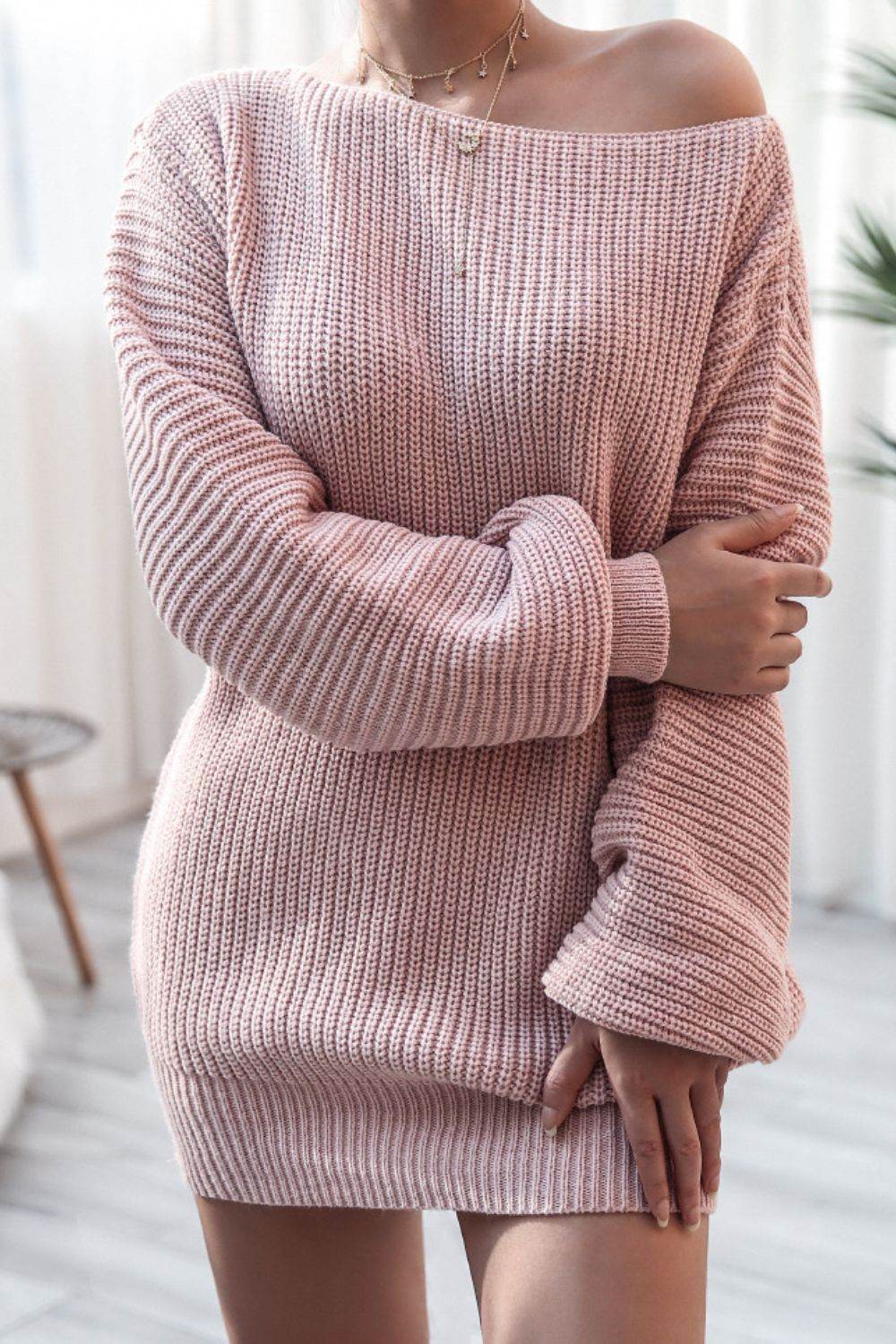 Boat Neck Long Sleeve Mini Sweater Dress for a perfect OOTD – dress to impress outfits from Amexza