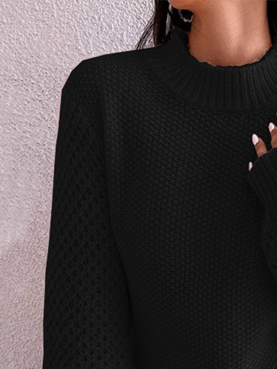 Openwork Mock Neck Long Sleeve Sweater for a perfect OOTD – dress to impress outfits from Amexza