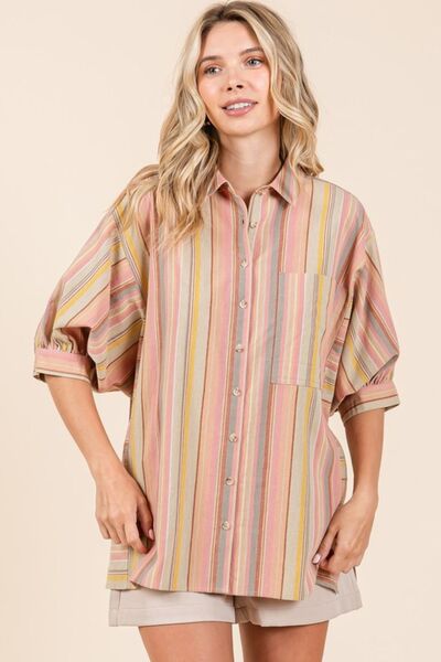 Mittoshop Striped Bubble Sleeve Button Down Shirt for a perfect OOTD – dress to impress outfits from Amexza