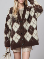 Plaid V-Neck Button Up Cardigan - Amexza