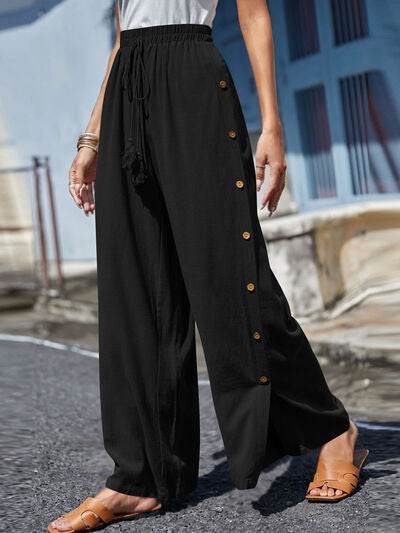 Full Size Tassel Wide Leg Pants Black for a perfect OOTD – dress to impress outfits from Amexza