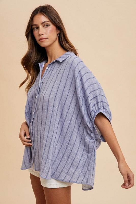 Annie Wear Striped Button Up Half Sleeve Shirt for a perfect OOTD – dress to impress outfits from Amexza