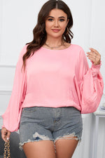 Plus Size Lantern Sleeve Dropped Shoulder Blouse - Amexza