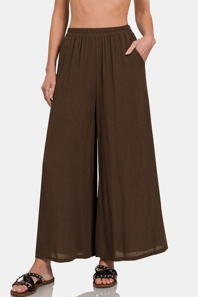 Zenana Woven Wide Leg Pants With Pockets for a perfect OOTD – dress to impress outfits from Amexza