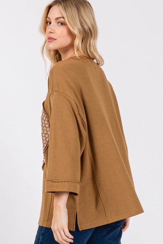 SAGE + FIG Floral Peace Patch Round Neck Top - Amexza