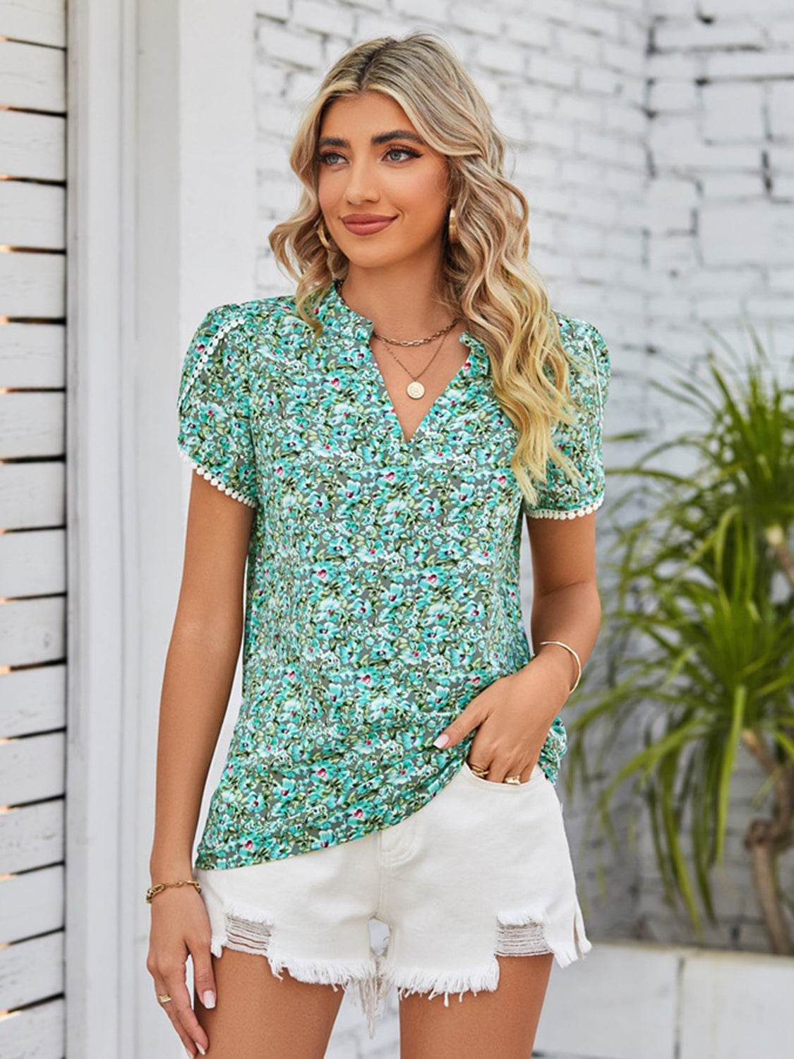 Mandy Floral Notched Neck Blouse for a perfect OOTD – dress to impress outfits from Amexza