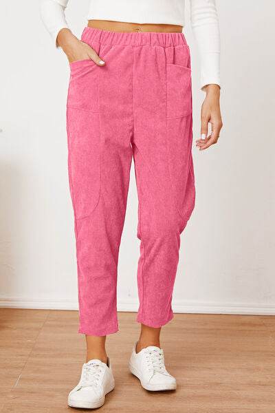 Pocketed Elastic Waist Pants Hot Pink for a perfect OOTD – dress to impress outfits from Amexza