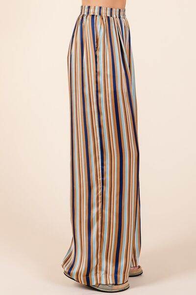 Mittoshop Striped Satin Elastic Waist Wide Leg Pants for a perfect OOTD – dress to impress outfits from Amexza