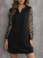 Polka Dot Notched Long Sleeve Dress for a perfect OOTD – dress to impress outfits from Amexza
