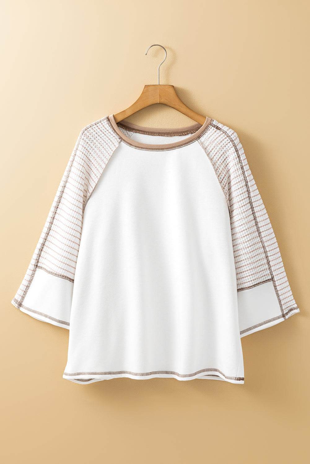 Striped Round Neck Raglan Sleeve Top for a perfect OOTD – dress to impress outfits from Amexza