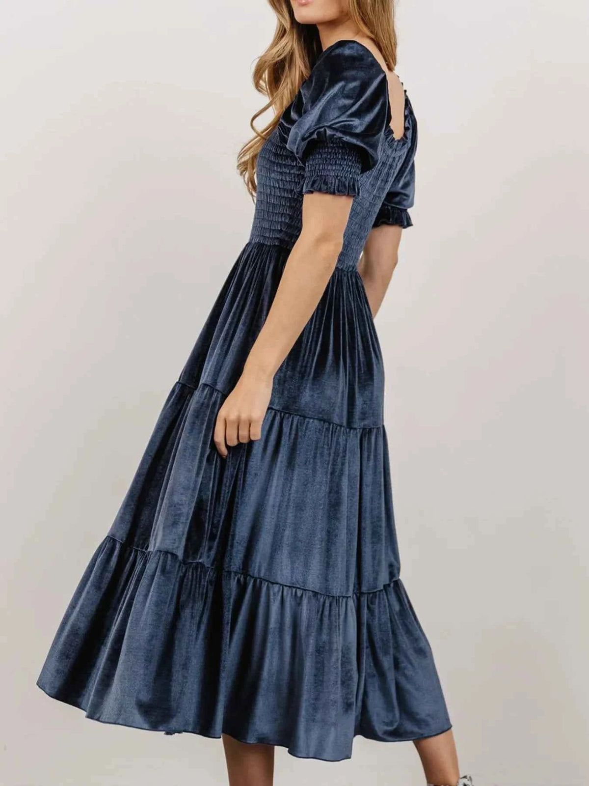 Smocked Half Sleeve Tiered Midi Dress