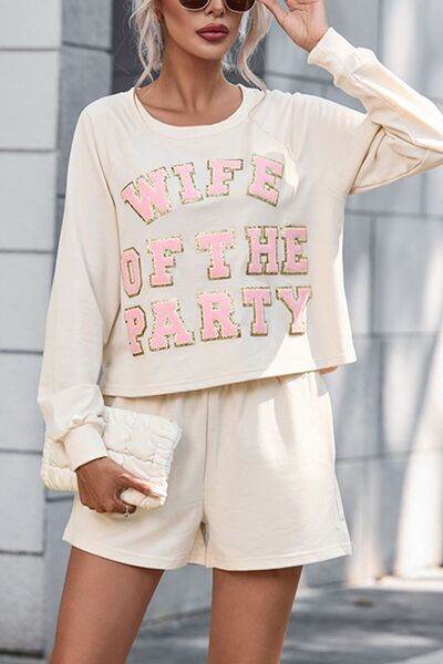 WIFE OF THE PARTY Round Neck Top and Shorts Set - Amexza