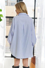 ADORA High-Low Striped Button Down Smocked Lantern Sleeve Shirt - Amexza