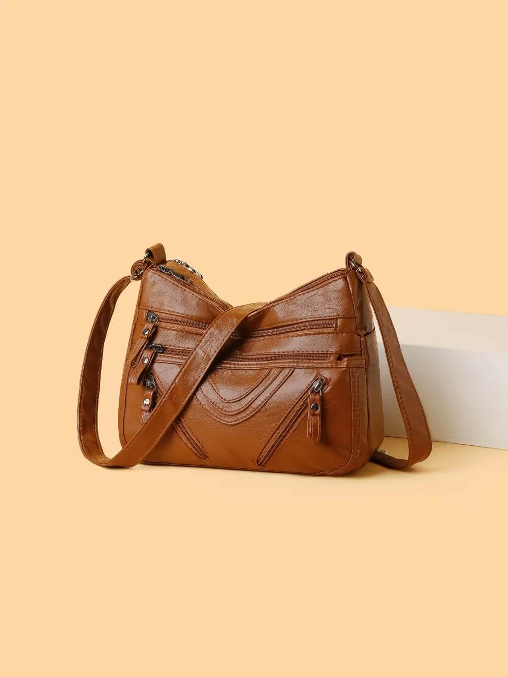 PU Multi-Compartment Crossbody Bag Brown One Size for a perfect OOTD – dress to impress outfits from Amexza
