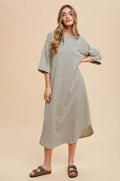 Annie Wear Striped Round Neck Terry Midi Dress for a perfect OOTD – dress to impress outfits from Amexza