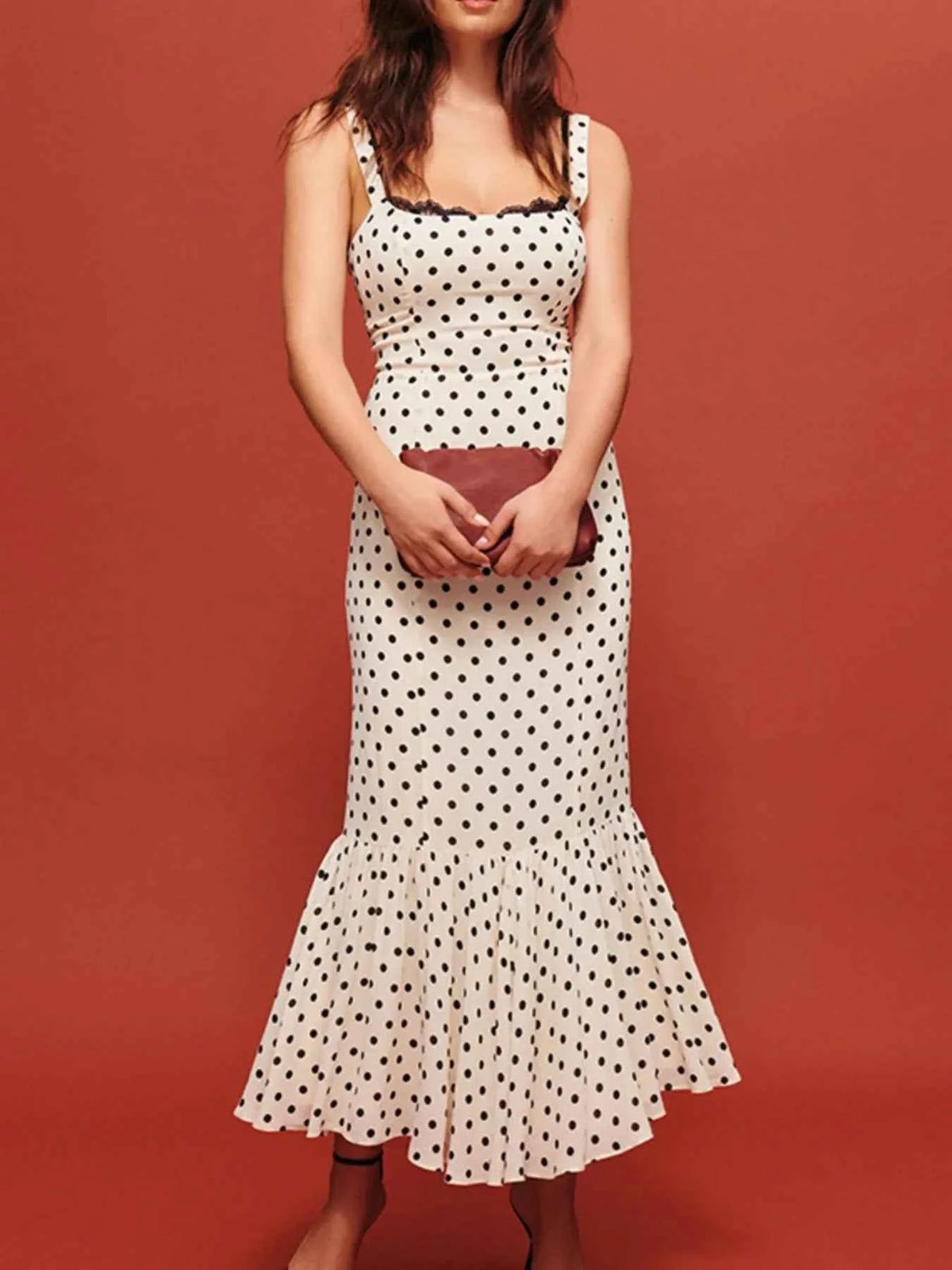 Polka Dot Sweetheart Neckline Maxi Dress