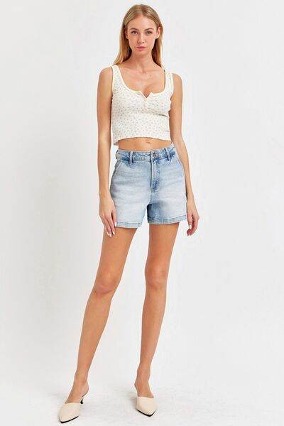 Risen Full Size High Rise Denim Shorts for a perfect OOTD – dress to impress outfits from Amexza