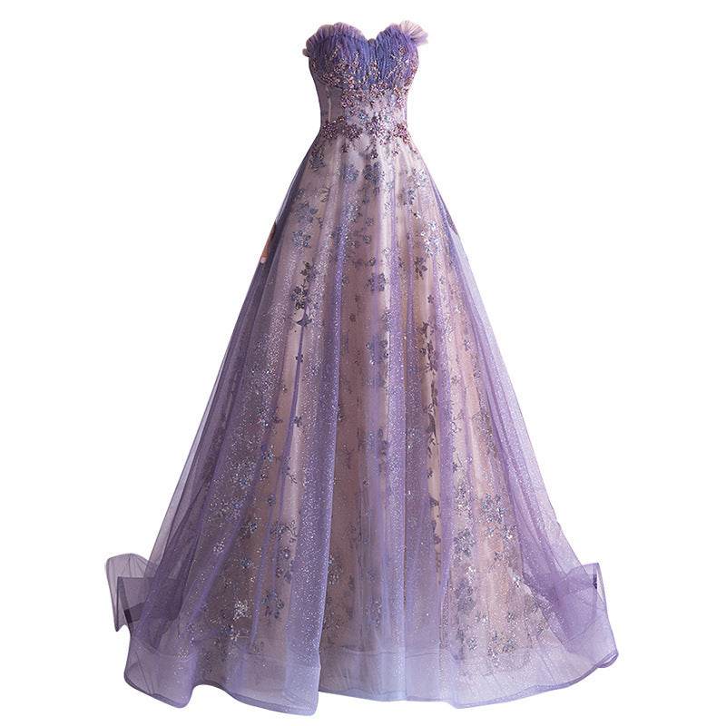 Strapless Purple Sequin Starry Dress Wedding Dress for a perfect OOTD – dress to impress outfits from Amexza