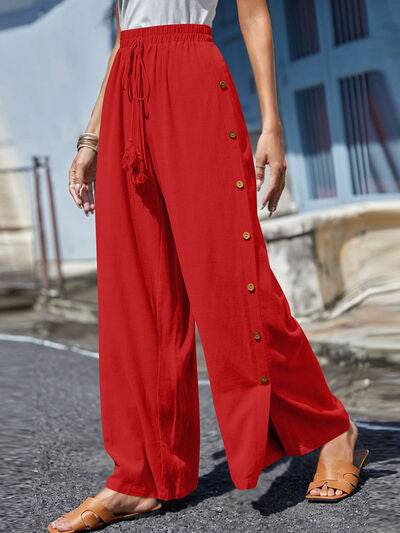 Full Size Tassel Wide Leg Pants Red for a perfect OOTD – dress to impress outfits from Amexza