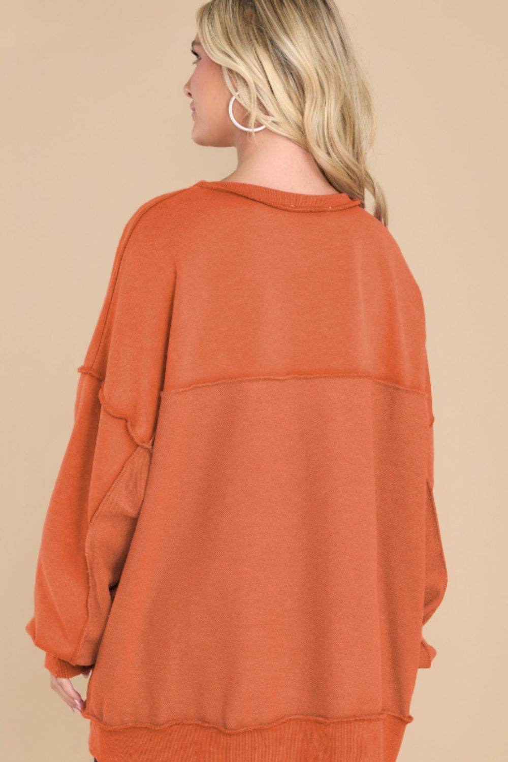 Exposed Seam Long Sleeve Sweatshirt for a perfect OOTD – dress to impress outfits from Amexza
