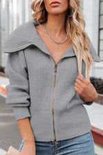 Zip Up Long Sleeve Cardigan - Amexza