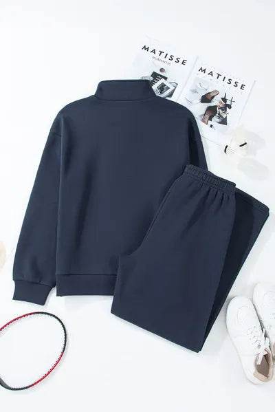 Half Snap Long Sleeve Top and Pants Active Set - Amexza