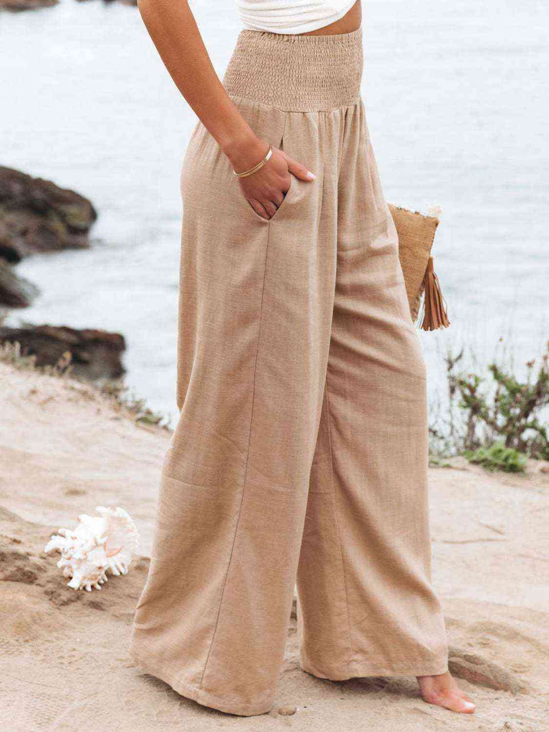 Full Size Smocked Waist Wide Leg Pants for a perfect OOTD – dress to impress outfits from Amexza