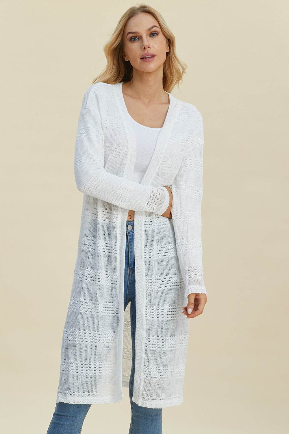 Double Take Full Size Open Front Longline Cardigan for a perfect OOTD – dress to impress outfits from Amexza