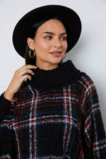Shiny Turtleneck Plaid Raw Hem Sweater for a perfect OOTD – dress to impress outfits from Amexza