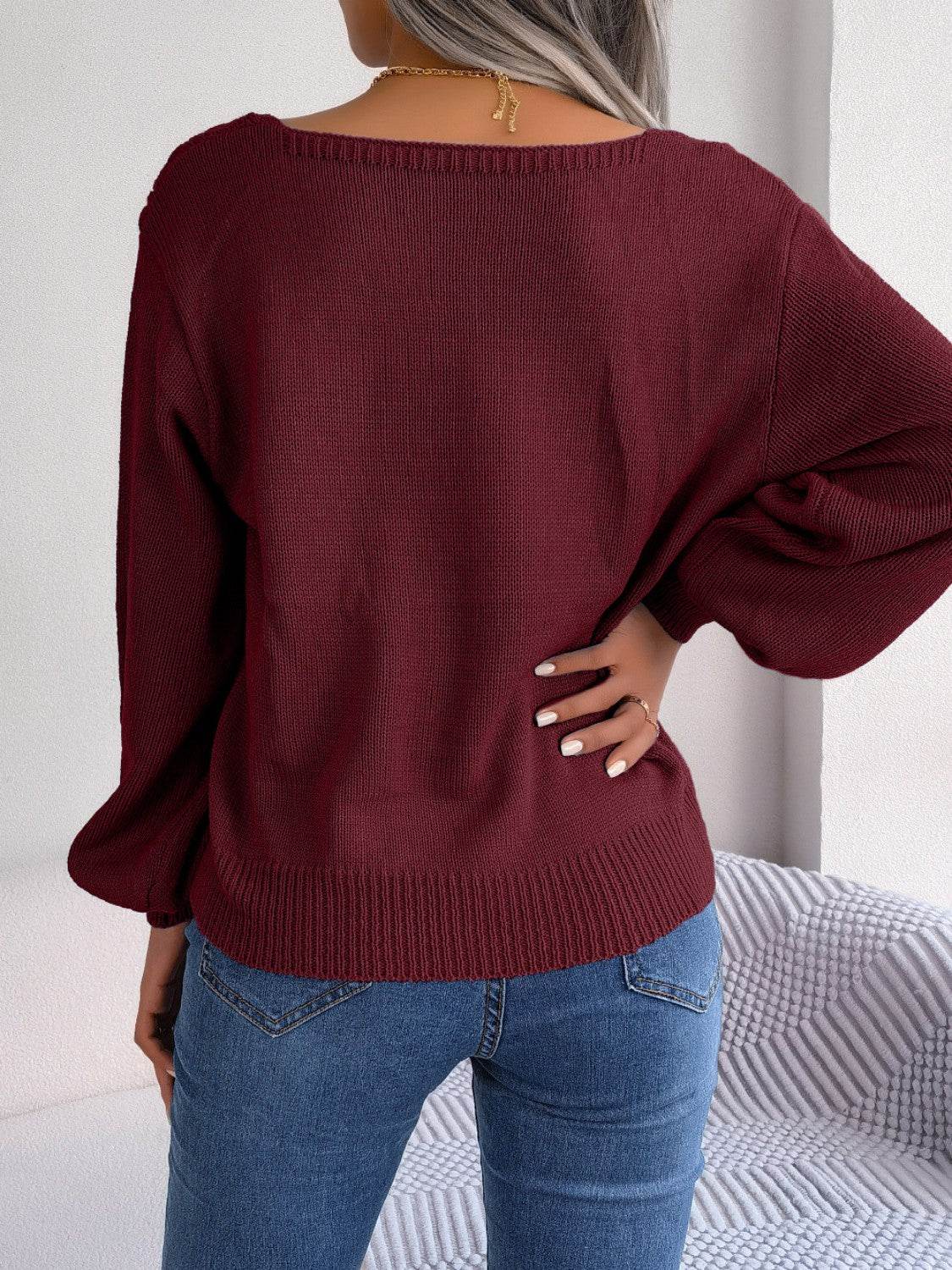 Cable-Knit Square Neck Long Sleeve Sweater for a perfect OOTD – dress to impress outfits from Amexza