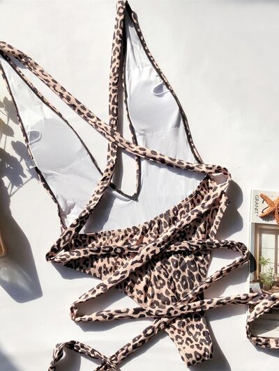 Tied Leopard Plunge One-Piece Swimwear for a perfect OOTD – dress to impress outfits from Amexza