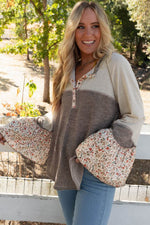 Floral Half Button Long Sleeve T-Shirt - Amexza