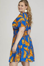 She + Sky Full Size Printed Notched Short Sleeve Frill Tiered Dress Plus Size for a perfect OOTD – dress to impress outfits from Amexza
