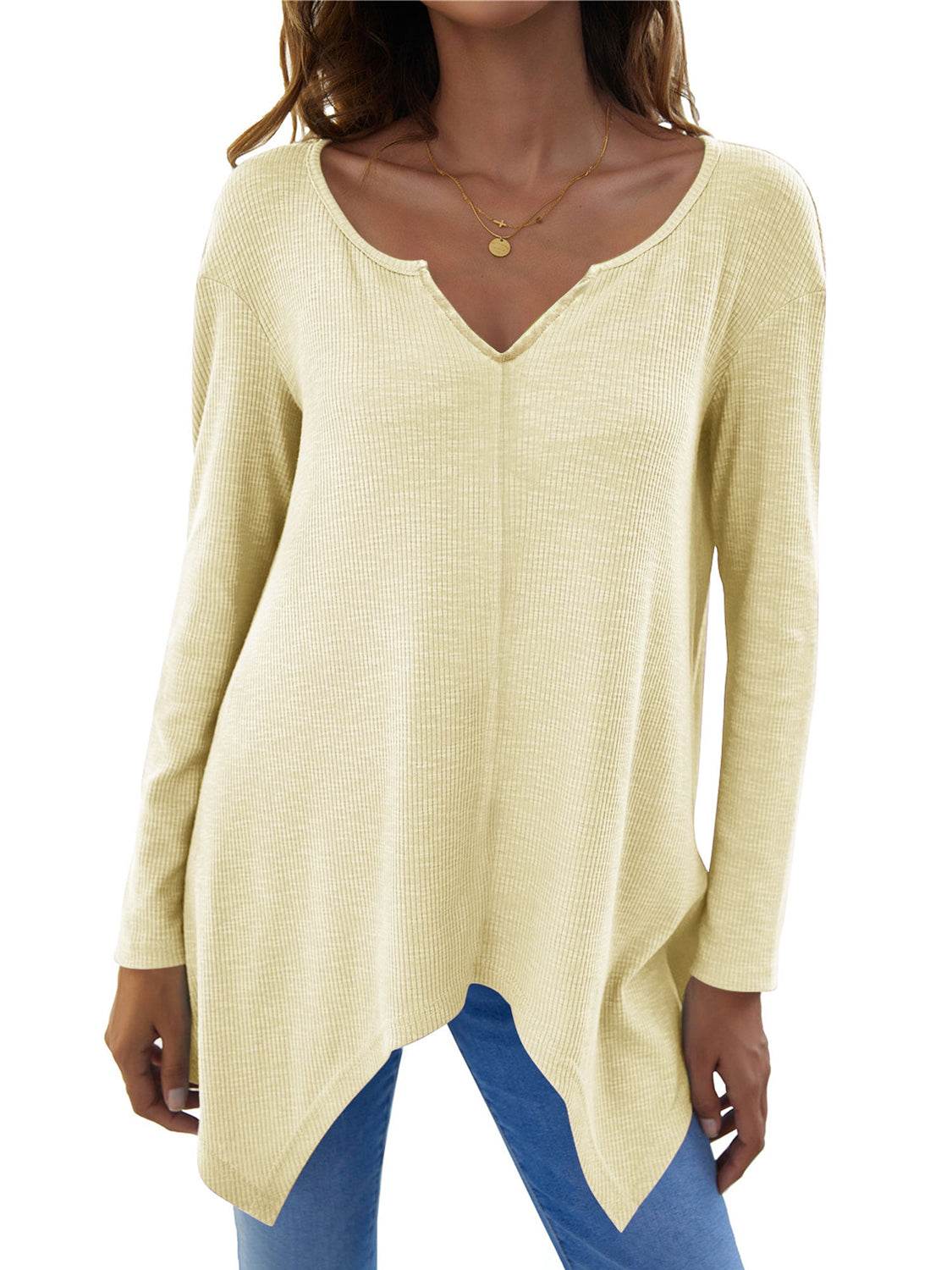 Full Size V-Neck Long Sleeve T-Shirt for a perfect OOTD – dress to impress outfits from Amexza