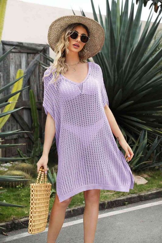 Openwork Side Slit Cover-Up Dress Lavender One Size for a perfect OOTD – dress to impress outfits from Amexza