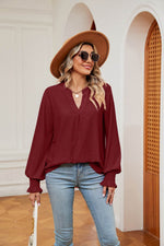 Notched Neck Flounce Sleeve Blouse for a perfect OOTD – dress to impress outfits from Amexza