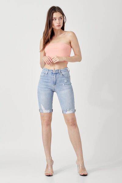 RISEN High Rise Distressed Denim Bermuda Shorts for a perfect OOTD – dress to impress outfits from Amexza